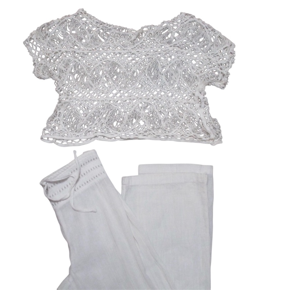 White Crochet Top and Pants Set